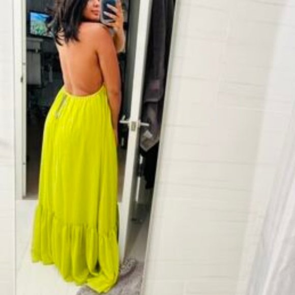 Tie Backless Halter maxi Dress lime - Picture 9 of 9